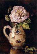 White Rose in a Glazed Ceramic Pitcher with Floral Design, Hirst, Claude Raguet